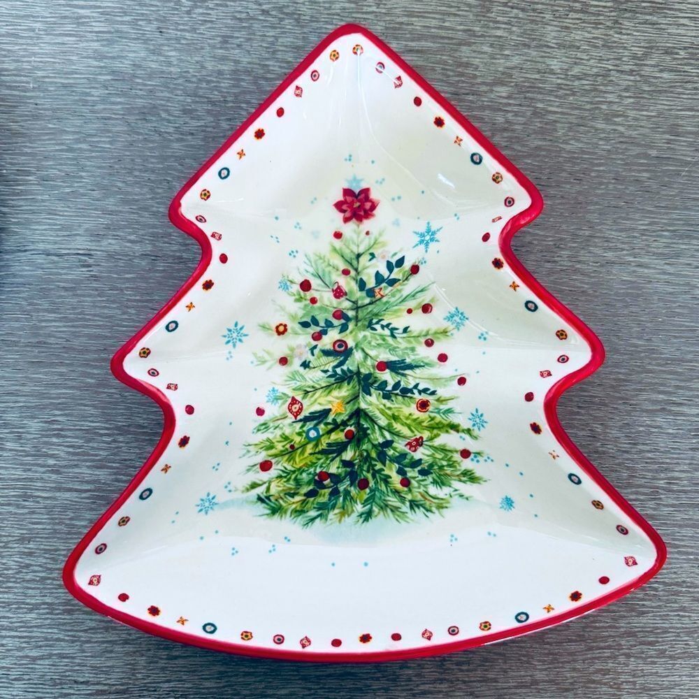 Pioneer Woman Christmas Tree Ceramic Candy Dish Decor Serving Bowl